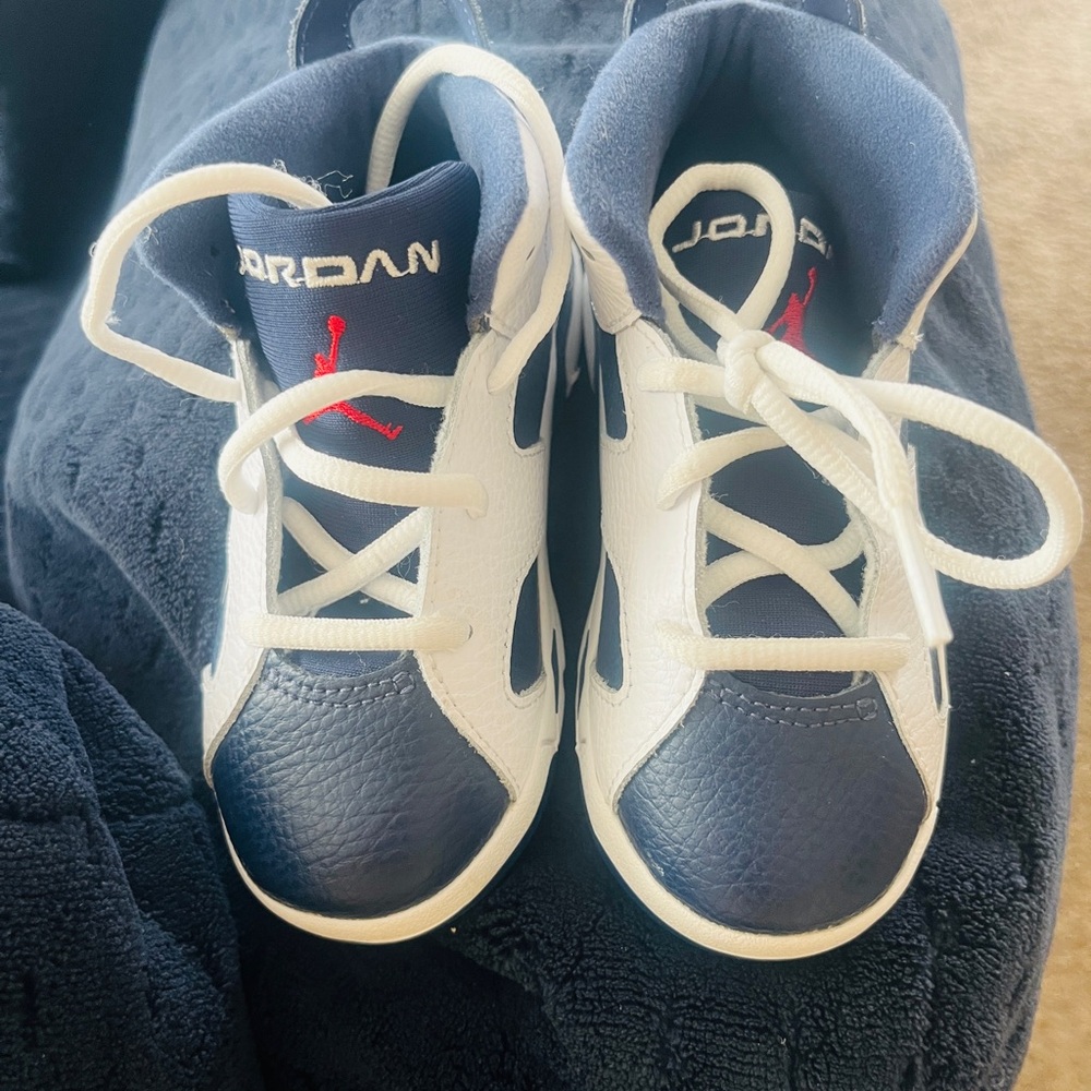 Jordan White and Blue Sneakers with Leather Upper